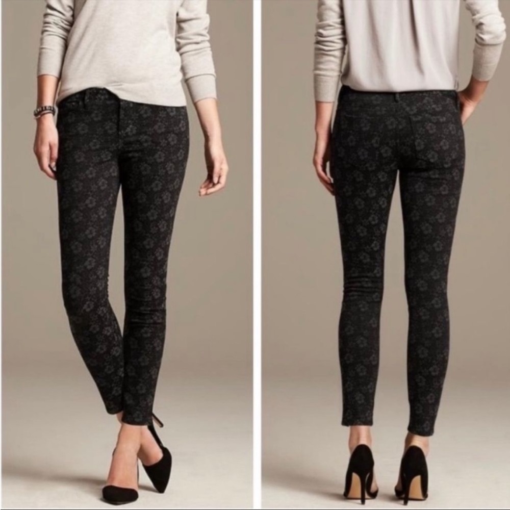 Banana Republic black floral print denim jeans